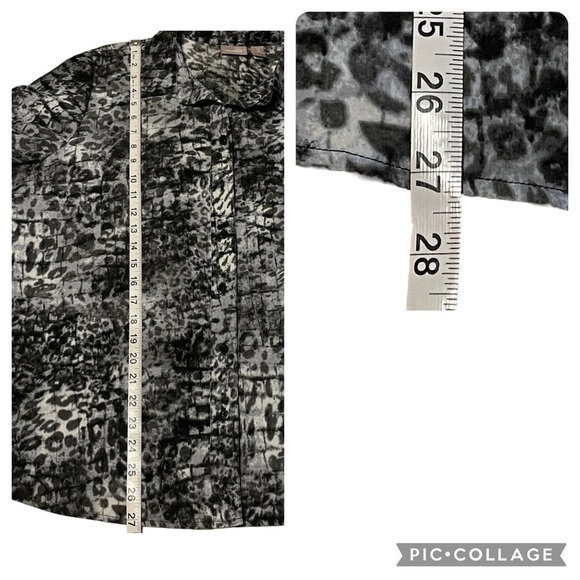 Chico’s Button Up Black/Gray Animal Print Blouse - US Sz XL/16 / Chico's Sz 3 - Picture 13 of 13